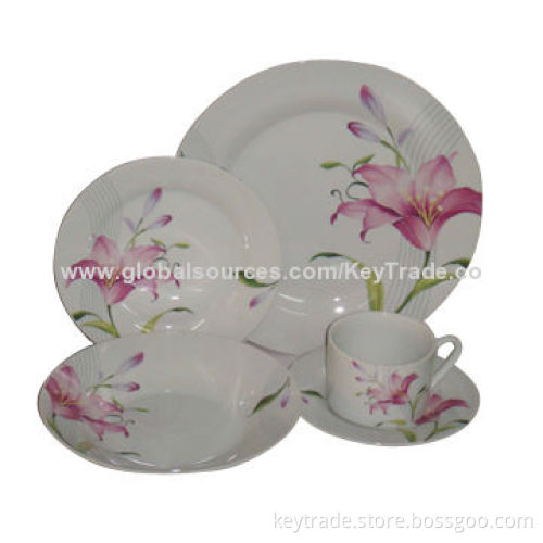 Fine Porcelain 30 Pieces Dinner Set in Rim Shape with Decal, 84/500 EEC, LFGB Marks
